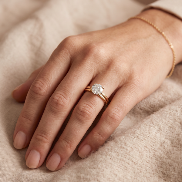 EverJade Jewellery Luna double engagement ring gold silver diamond moissanite