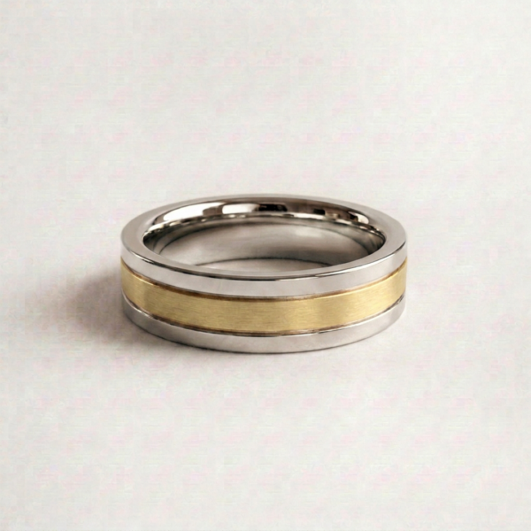 EverJade Jewellery Two Tone Mens Wedding Band Square edge Gold Silver