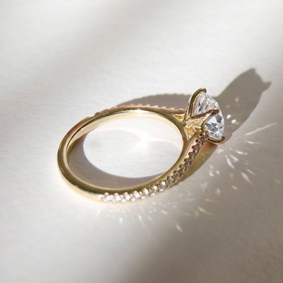 Daphne Petal Side Stone Engagement Ring