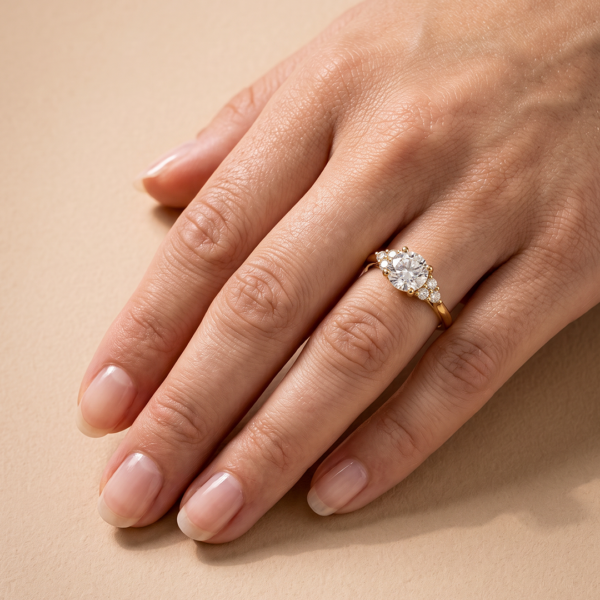 Round Cluster trilogy halo EverJade Jewellery Engagement Ring Gold Silver diamonds moissanite Cape Town South Africa