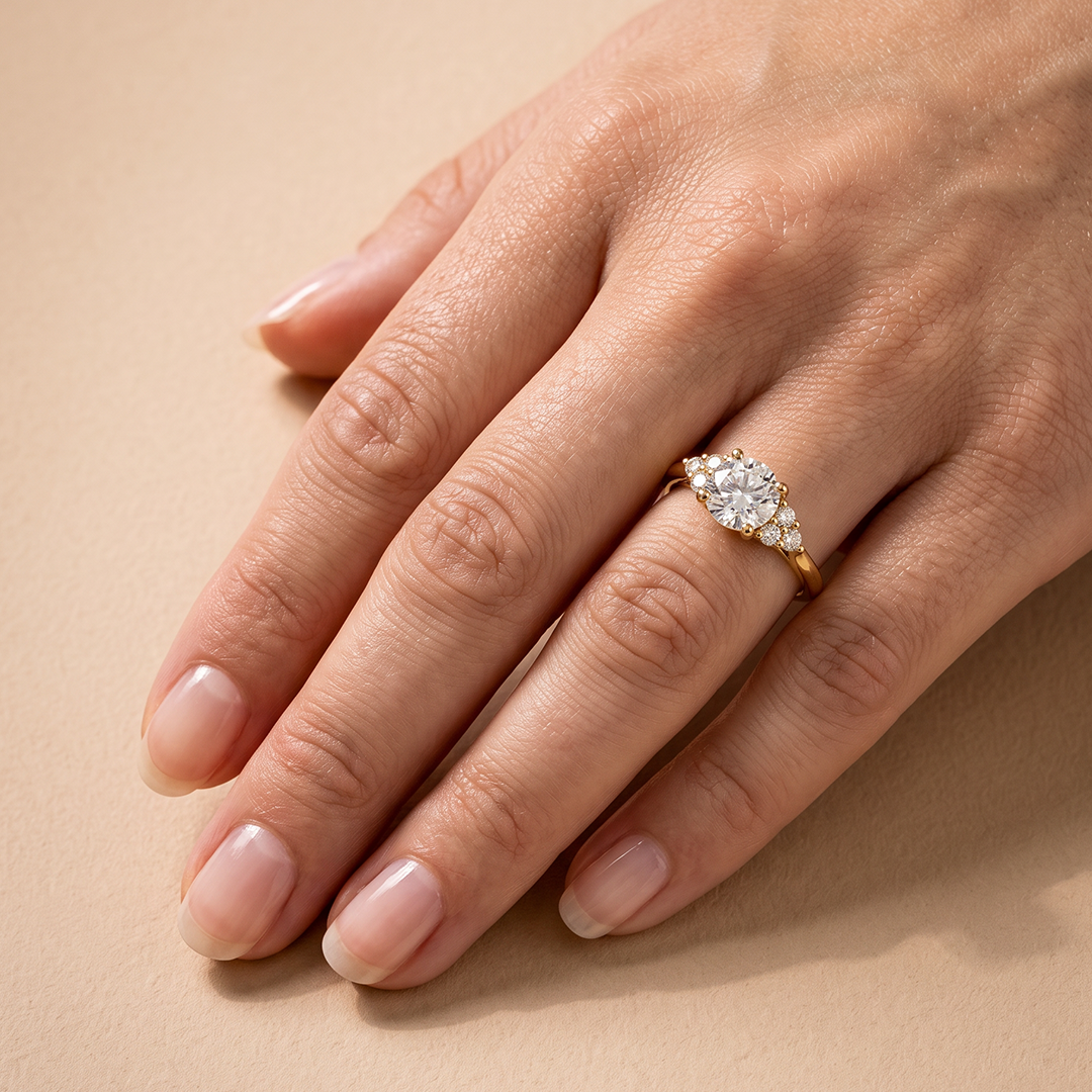 Round Cluster trilogy halo EverJade Jewellery Engagement Ring Gold Silver diamonds moissanite Cape Town South Africa